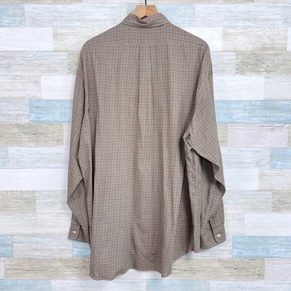 Ralph Lauren Golf Vintage Tilden Button Down Shirt Brown Plaid Cotton Mens XL - Picture 4 of 6